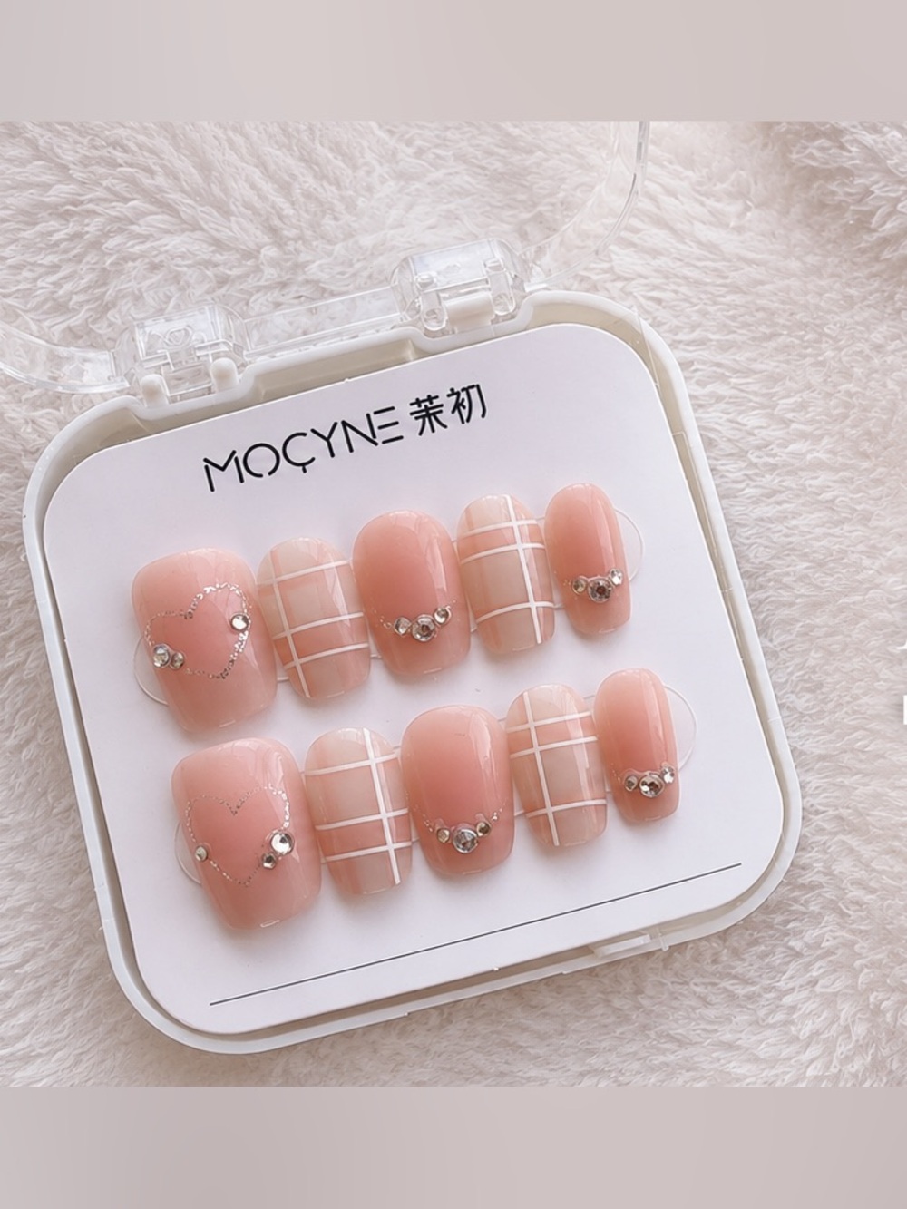 Nude Pink Rhinestone Accent Press-On Nails - 24 Nails + Nail Prep Items